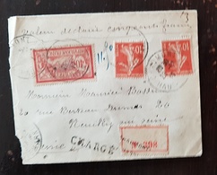 France - Yvert 138 X 2 Et 119 Sur Lettre Recommandée Et Chargée CAD NEUILLY En 1917 Cachet 20/12/1917 - 1877-1920: Période Semi Moderne