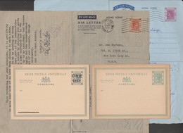 Hong Kong 4 Entiers Postaux : Cartes Postales 1 C Victoria Et Surchargée, 2 Aérogrammes Utilisés Commercialement - Entiers Postaux