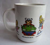 MUG TASSE EN FAIENCE BLANC PARC ASTERIX 1998 BONEMINE ABRA ASSUR OBELIX IDEFIX ASTERIX - El Arte De La Mesa