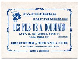 Buvard Papeterie Imprimerie "Les Fils De A. Bouchard", Rue Centrale à Lyon. - Stationeries (flat Articles)