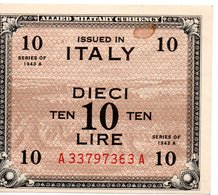 ALLIED MILITARY CURRENCY  DIECI LIRE  SERIES OF 1943 A - Autres & Non Classés