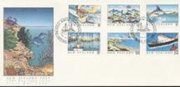 New Zeland 1989, Sea Heritage, Fish, Wind Surf, 6val In FDC - FDC