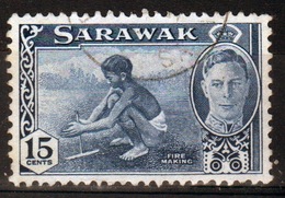 Sarawak 1950 George VI Single Fifteen Cent Blue Stamp From The Definitive Issue. - Sarawak (...-1963)