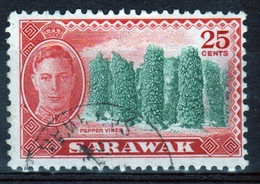 Sarawak 1950 George VI Single Twenty Five Cent Green And Scarlet Stamp From The Definitive Issue. - Sarawak (...-1963)