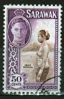 Sarawak 1950 George VI Single Fifty Cent Brown And Violet Stamp From The Definitive Issue. - Sarawak (...-1963)