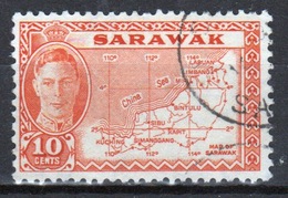 Sarawak 1952 George VI Single Ten Cent Orange Stamp Showing Map Of A Sarawak. - Sarawak (...-1963)