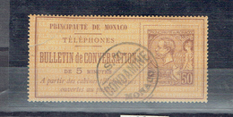 TIMBRE TELEPHONE MONACO - 1886 - OB - REPARE - Téléphone