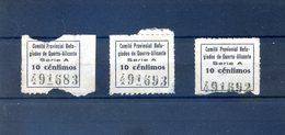 Espagne - Spain - Comité Provincial Refugiados De Guerra-Alicante X3 - Serie A - 10 C. - (F502) - Spanish Civil War Labels