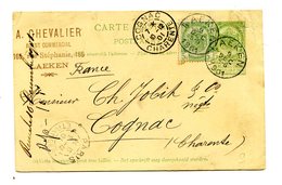 Belgique - Carte Postal Entier 5c. + N°56 De LAEKEN Pour Cognac Via Paris, 1901 - (W1023) - 1893-1907 Armoiries