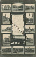 Werdau - Mikroskop-Postkarte - Höhere Webschule - Bahnhof - Post - Verlag Carl Zierden Chemnitz Gel. 1907 - Werdau