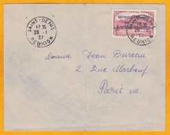 1937 - Enveloppe De Saint Denis Réunion Vers Paris - Affrt 50 C Poste Aérienne N° 1 Surchargé Roland Garros (Farman 199) - Brieven En Documenten
