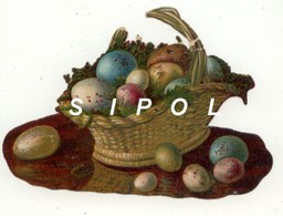 Panier En Osier Rempli D Oeufs De Pâques  Dédicace Manuscrite Au Dos  Epoque 1890 - Motivos De Pascua