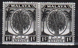 Malaysia Kedah 1950 One Cent Black Pair Of Stamps. - Kedah