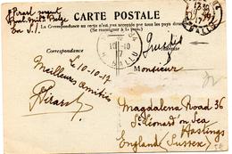 CP De Paris Ballu 84 (10.10.1917) Pour Hastings  Armée Belge SI SM - Armada Belga