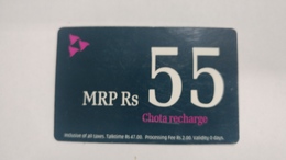India-hutch Prepiad Chota Recharge-(7c)-(mrp Rs.55)-(11.10.2007)-card-used+1 Card Prepiad Free - India
