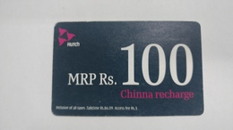 India-hutch Prepiad Chota Recharge-(7e)-(mrp Rs.100)-(2/2008)-card-used+1 Card Prepiad Free - India