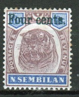 Malaysia Negri Sembilan 1898 Four Cent Overprint On Eight Cent Dull Purple And Ultramarine Single Stamp. - Negri Sembilan