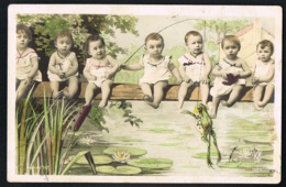 Bébés - Pêche à La Grenouille - - Recto Verso- Voyagée 1905  - Paypal Sans Frais - Bebes