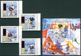 Niger 1996, Winter Olympig Games In Nagano, Sking, Skating, Space, Overpr. In RED, 4val+BF - Hiver 1998: Nagano