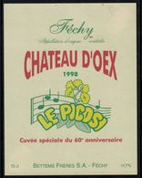 Rare //Etiquette De Vin // Musique // Féchy, Château D'Oex 1998, Le Picosi, Cuvée Du 60ème - Música
