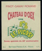 Rare //Etiquette De Vin // Musique // Pinot-Gamay, Château D'Oex 1998, Le Picosi, Cuvée Du 60ème - Musik