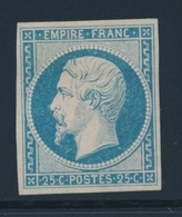 (*) NAPOLEON NON DENTELE - (*) - N°15 - 25c Bleu Laiteux - Signé CALVES - TB - 1853-1860 Napoléon III.