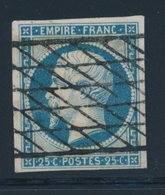 O NAPOLEON NON DENTELE - O - N°15 - 25c Bleu - Obl. Grille Sans Fin - TB - 1853-1860 Napoléon III.