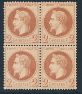 **/* NAPOLEON LAURE - **/* - N°26 - Bloc De 4 - 2 Ex ** - TB - 1863-1870 Napoleon III With Laurels