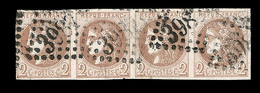 O EMISSION DE BORDEAUX  - O - N°40Bc - 2c Chocolat Foncé - Bde De 4 - Obl. GC 3987 - Petite Froissure Sans Importance -  - 1870 Ausgabe Bordeaux