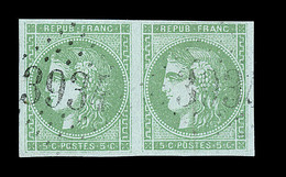 O EMISSION DE BORDEAUX  - O - N°42Bi - Paire - Vert émeraude Clair - Obl. GC 3934 - Signé Baudot - TB/SUP - 1870 Bordeaux Printing