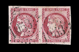 O EMISSION DE BORDEAUX  - O - N°49f - 80c Rose - Paire - Dt 1 Ex 88 Au Lieu De 80 - Très Rare - Certif. Calves - Léger C - 1870 Bordeaux Printing