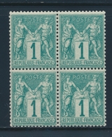 ** TYPE SAGE - ** - N°61 - 1c Vert - Bloc De 4 - Signé Calves - TB - Cartoline Postali E Su Commissione Privata TSC (ante 1995)