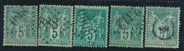 O TYPE SAGE - O - N°75 (x5) - Obl. GC 860, 888, 2090, 2313 Et "4" Ds Un Cercle  (Jour De L'An) - TB - Standard- Und TSC-AK (vor 1995)