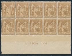 ** TYPE SAGE - ** - N°80 - 30c Brun Jaune En Bloc De 10 - BDF - Avec N° De Machine - TB - Cartes Postales Types Et TSC (avant 1995)