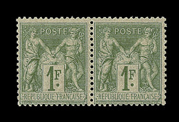 (**) TYPE SAGE - (**) - N°82 - 1F Vert Olive - Paire - TB - Cartes Postales Types Et TSC (avant 1995)