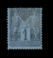 * TYPE SAGE - * - N°84 - 1c Noir S/Bleu De Prusse - Forte Charnière - Certificat Scheller - TB - Cartes Postales Types Et TSC (avant 1995)