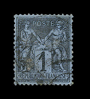 O TYPE SAGE - O - N°84 - 1c Noir S/Bleu De  Prusse - 1 Dent Pliée - Cartes Postales Types Et TSC (avant 1995)