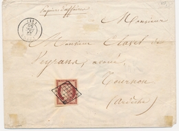 L Emission CERES 1849 Sur Lettre - L - N°6 - 1F Carmin - Obl Grille - Papiers D'affaire - T15 Tence - 22/12/50 - TB - 1849-1876: Période Classique