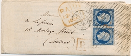 L Emission Napoléon Non Dentelé Sur Lettre - L - N°14A Paire - Obl Roulette D'étoiles - 11/02/56 - Pour Londres - TB - 1849-1876: Classic Period