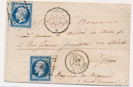 LAC Emission Napoléon Non Dentelé Sur Lettre - LAC - N°14A (x2) Obl PC + Bureau A De Paris - 2 Affts Diff. Peu Courant à - 1849-1876: Periodo Classico