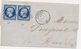 LAC Emission Napoléon Non Dentelé Sur Lettre - LAC - N°14Aa - Bleu Foncé - Paire - Bdf - Obl PC 1403 - T15 Givors - 17/1 - 1849-1876: Klassik