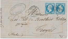 L Emission Napoléon Non Dentelé Sur Lettre - L - N°22b - 20c Bleu - Paire - Tête Bêche - Obl. GC 3219 (Rouen) - Pr Troye - 1849-1876: Classic Period