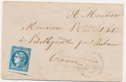 L Emission De BORDEAUX Sur Lettre - L - N°46B - Bleu Acier - BDF + Voisin - Obl. T17 Bellenaves - 3/5/71 - TB - 1849-1876: Période Classique