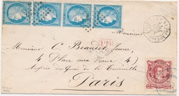 L Emission IIIème République Sur Lettre - L - N°60A - Bde De 4 + TP Argentine 8 Centavos - Obl. Ancre + Càd Oct. Buenos  - 1849-1876: Classic Period