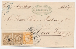 LAC Emission Type Sage Sur Lettre - LAC - N°69 Paire + N°38  Obl Bordeaux 30/09/76 - Pour Vera Cruz - TB - 1849-1876: Classic Period