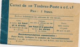 ** CARNETS ANCIENS - ** - N°140 C3 - 25c Bleu - Couverture Postale - 2ex. Type IIB - Froissure De Gomme - Signé Scheller - Autres & Non Classés