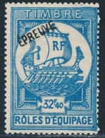 (*) TIMBRES FISCAUX - RÔLES D'EQUIPAGE - (*) - N°9 - 32F40 Bleu - Surch. Epreuve - TB - Other & Unclassified