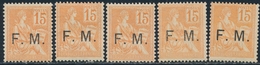 * FRANCHISE MILITAIRE - * - N°1 X 5 Ex - B/TB - Military Postage Stamps