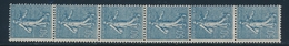 ** ROULETTES - ** - N°7 - 50c Bleu Semeuse Lignée - Roulette De 6 Ex - TB - Coil Stamps