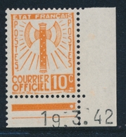 ** TIMBRES DE SERVICE - ** - N°1 - 10c Orange - C. Daté 19/3/42 - TB - Mint/Hinged